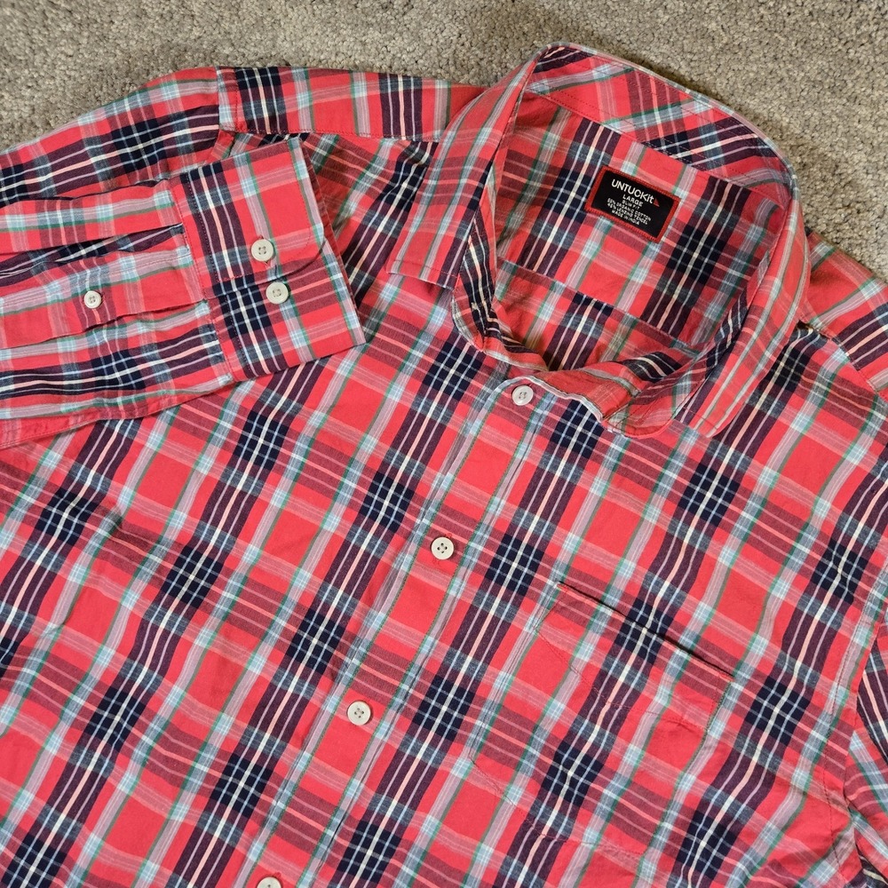 UNTUCKit Button Down Long Sleeve Red Tartan Plaid Men's Large